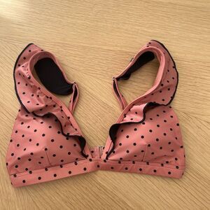 Summersalt Pink Black Polka Dot Bikini Top Ruffle Plunge Size 8